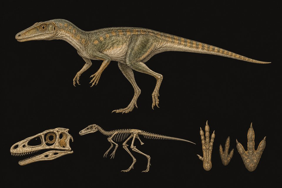 Eoraptor, 1 meter lang en 10 kilo zwaar, een van de eerste Dinosauriërs, liep op de achterpoten