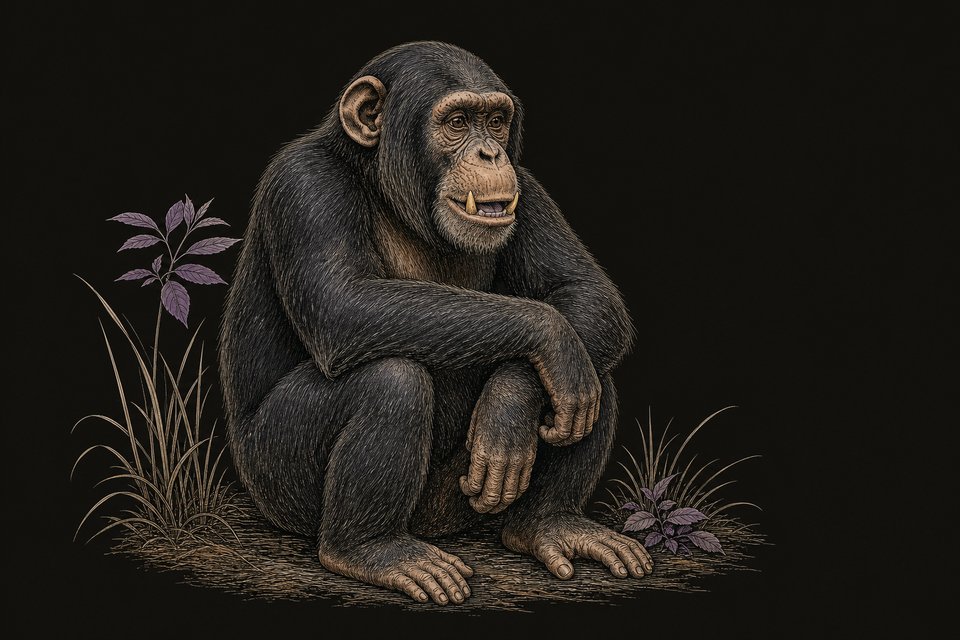 Chimpansee, let op de grote hoektanden
