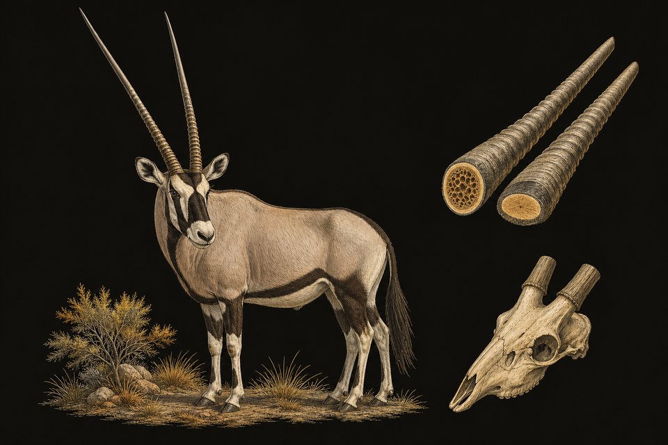 De lange rechte hoorns van de oryx