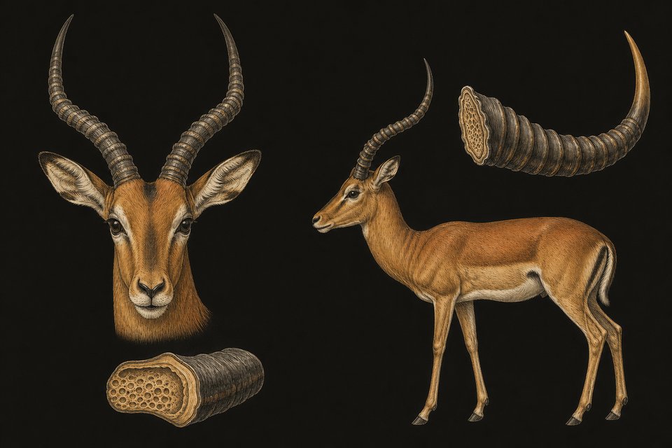 De hoorns van de impala gaan naar buiten en naar binnen