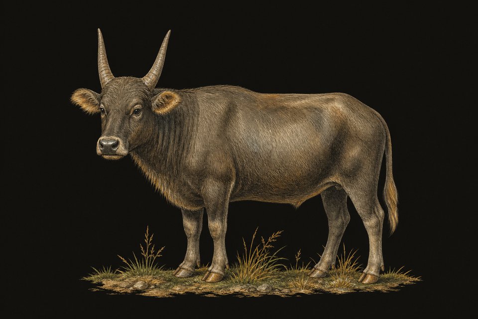 Een tamaroe, een kleine buffel met stevige, rechtere hoorns