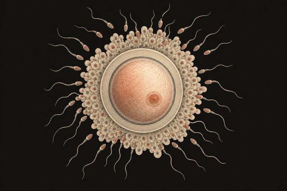 Afbeelding 7. Pre-conceptioneel attractiecomplex De eicel met eromheen de zona pellucida en voedingscellen (corona radiata) e