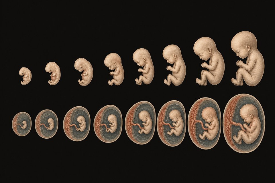 De lengte van het embryo per week
