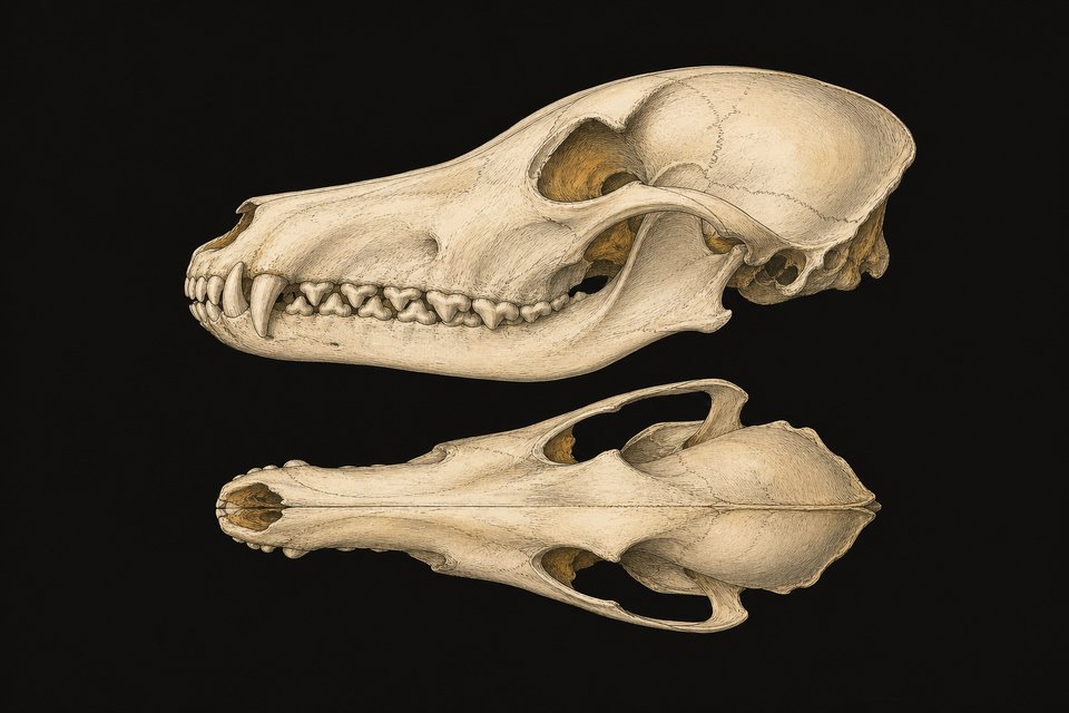 The long skull of a dog
