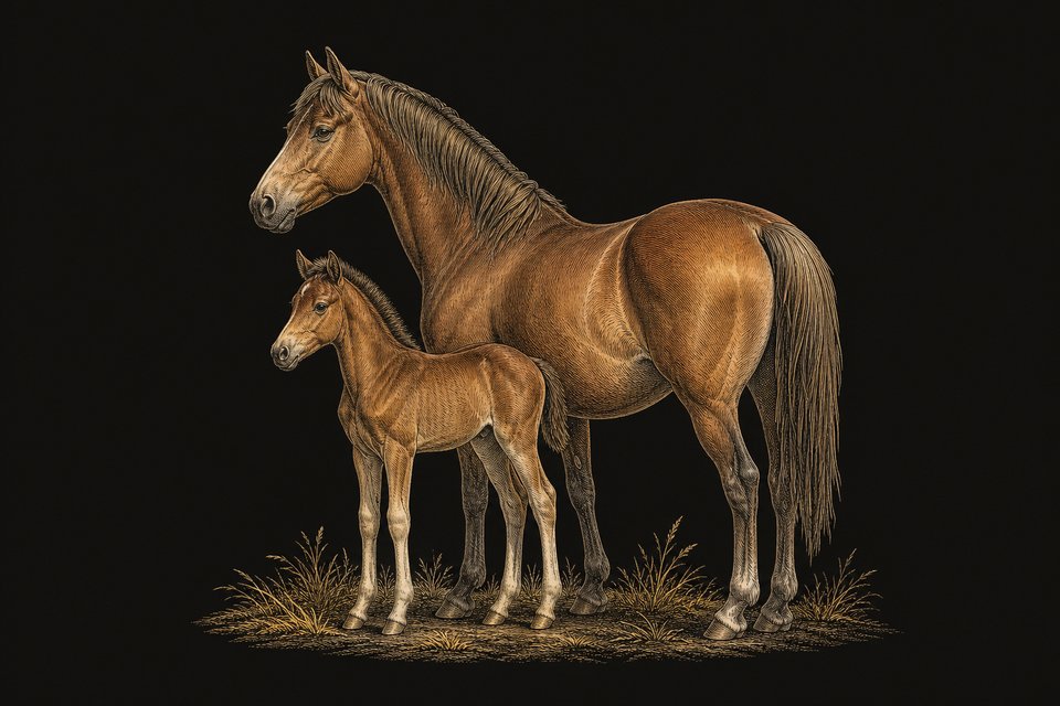 Horse with a foal, higher posterior