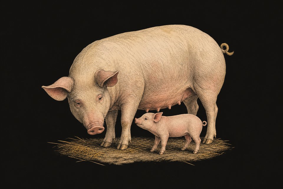 Pig with a piglet
