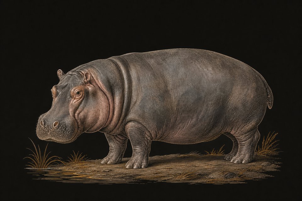 A hippopotamus, up to 4,5 m and 3000 kg