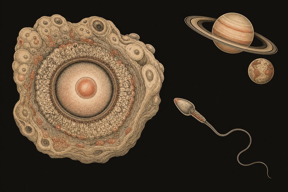 1. The egg is surrounded for many years by tissue of the ovary. He compares this to the Warmth Stage of the earth, or the Sat