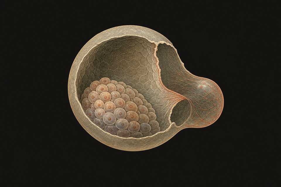 Figure 9. The zona pellucida breaks open on the side of the blastocoel of the blastula and bulges outward