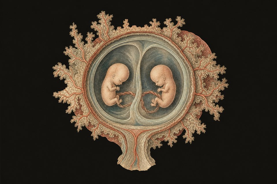 Figure 18. Monozygotic twins from the second week The embryonic disc divides. The embryos are together in the same amnion and